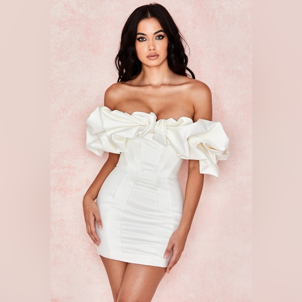 House of CB White Off The Shoulder Ruffled Mini Dress